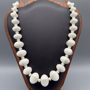 Chunky Graduated Milky White Oval Vintage Beaded Statement Necklace 25”